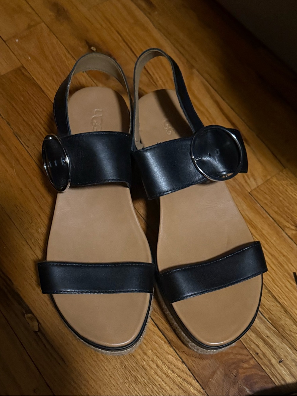 Uggs Women's Black Slingback Sandals with Round Buckle